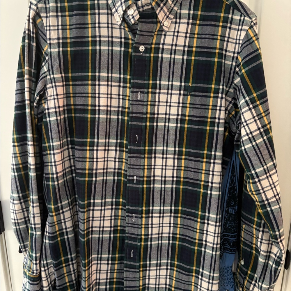 Polo by Ralph (Classic Fit), Green, Yellow, Navy Plaid Flannel Shirt, Adult S